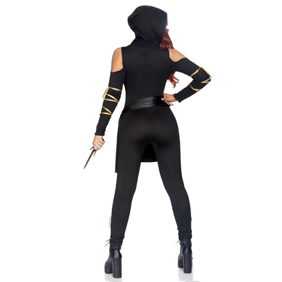 Stealth Ninja Costume for Women – 3 Piece Sexy Halloween Catsuit with Hood - Picture 2 of 2